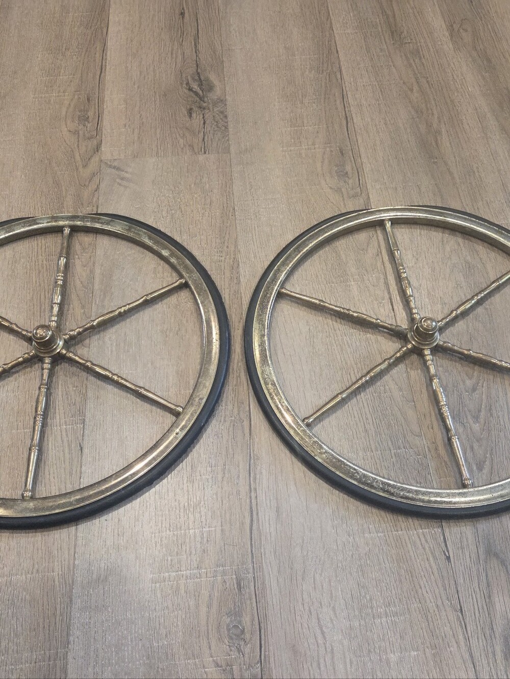 Vtg Brass Pair Wheels Nautical 13 Inch Bar Cart Decor Replacement Wall Hanging